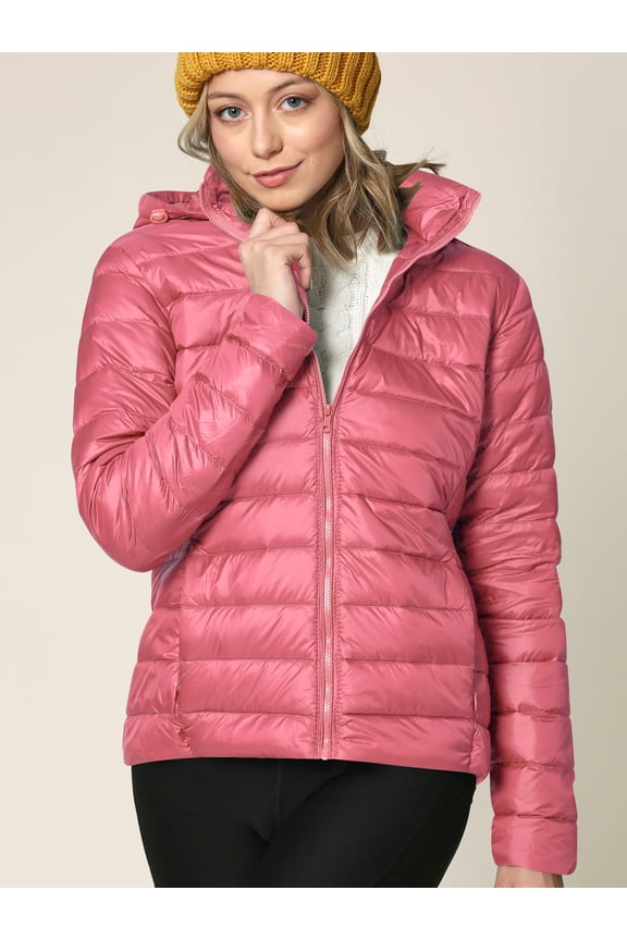 Women's Ultra Light Weight Packable Down Jacket with Removable Hoodie XL MAUVE