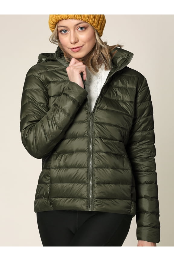 Women's Ultra Light Weight Packable Down Jacket with Removable Hoodie XL OLIVE