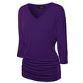 thumbnail image 1 of Made by Johnny Women's V-Neck 3/4 Sleeve Dolman Top with Side Shirring M DARK_PURPLE, 1 of 6