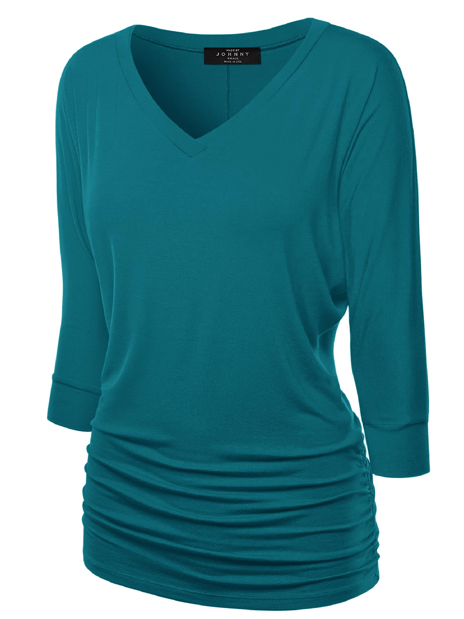Made by Johnny Women's V-Neck 3/4 Sleeve Dolman Top with Side Shirring ...