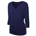 thumbnail image 1 of Made by Johnny Women's V-Neck 3/4 Sleeve Dolman Top with Side Shirring XL NAVY, 1 of 6