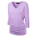 thumbnail image 1 of Made by Johnny Women's V-Neck 3/4 Sleeve Dolman Top with Side Shirring XXXL LILAC, 1 of 6