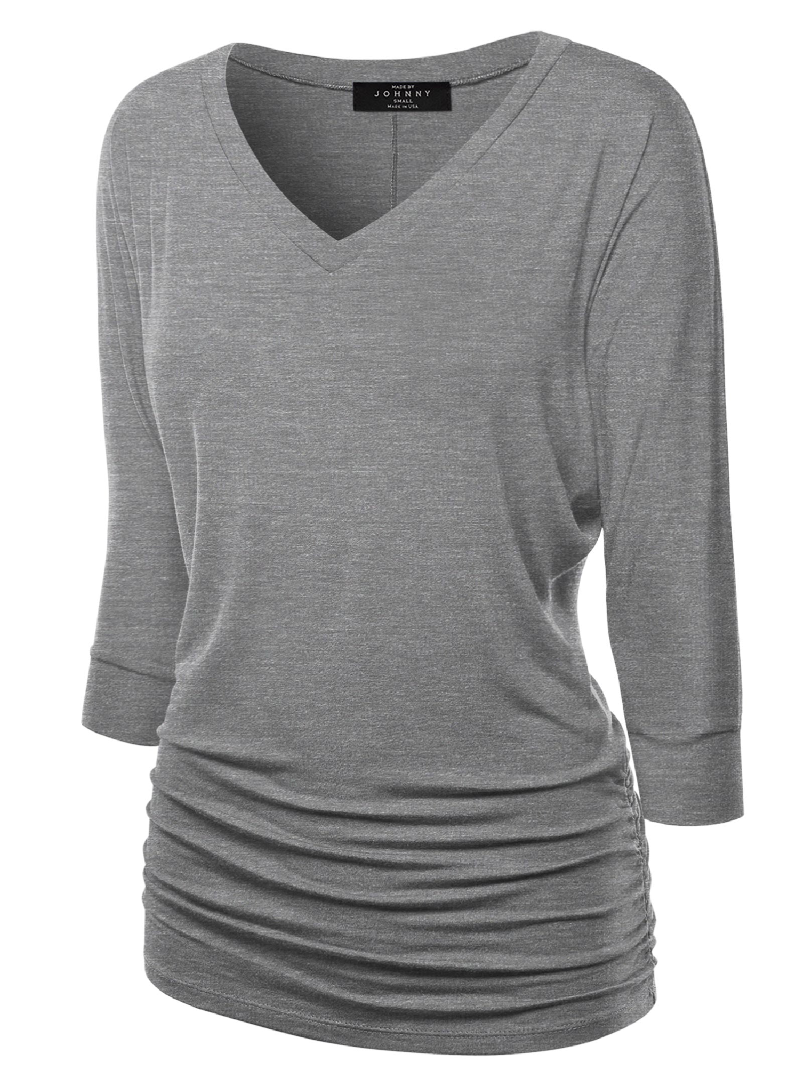 Made by Johnny Women's V-Neck 3/4 Sleeve Dolman Top with Side Shirring ...