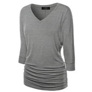 MADE BY JOHNNY Women's V-Neck 3/4 Sleeve Dolman Top with Side Shirring XXXXL HEATHER_DARK_GREY