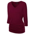 thumbnail image 1 of Made by Johnny Women's V-Neck 3/4 Sleeve Dolman Top with Side Shirring XXXXXL WINE, 1 of 6