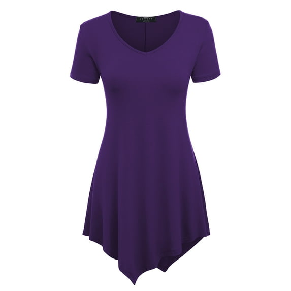 Made by Johnny Women's V-Neck Asymmetrical Tunic Top L DARK_PURPLE