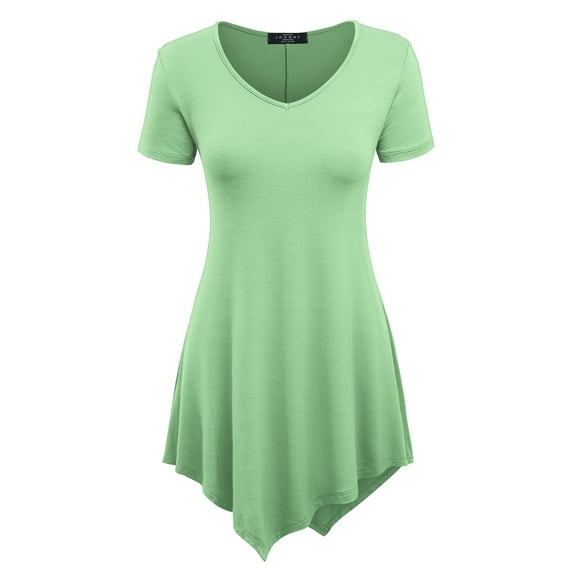 Made by Johnny Women's V-Neck Asymmetrical Tunic Top L MINT