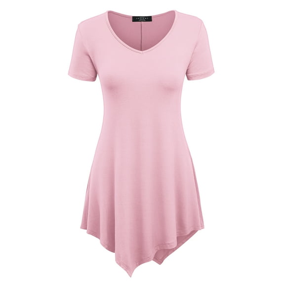 Made by Johnny Women's V-Neck Asymmetrical Tunic Top L PINK