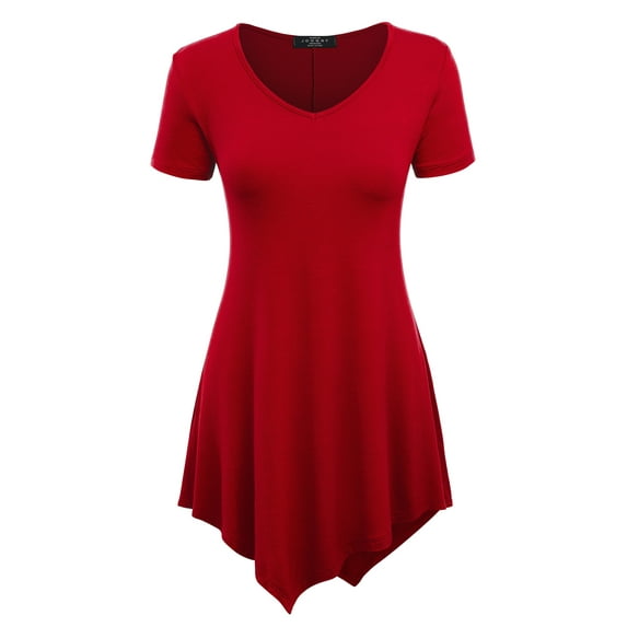 Made by Johnny Women's V-Neck Asymmetrical Tunic Top L RED