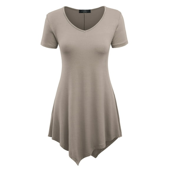 Made by Johnny Women's V-Neck Asymmetrical Tunic Top M TAUPE
