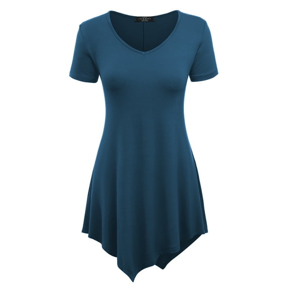 Made by Johnny Women's V-Neck Asymmetrical Tunic Top M TEAL