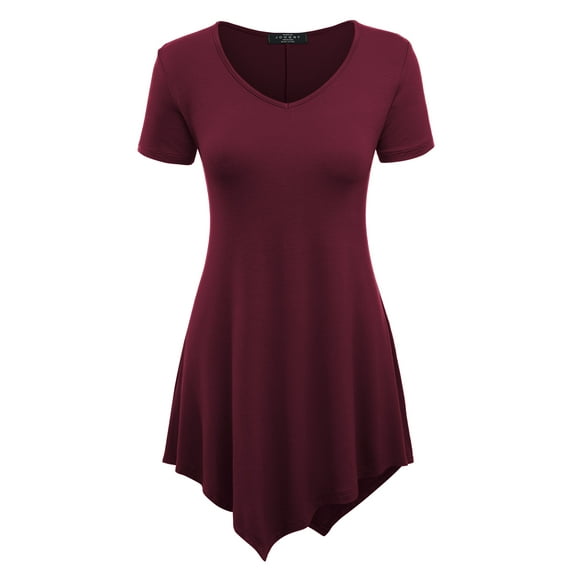 Made by Johnny Women's V-Neck Asymmetrical Tunic Top M WINE