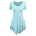 thumbnail image 1 of Made by Johnny Women's V-Neck Asymmetrical Tunic Top S AQUA, 1 of 6
