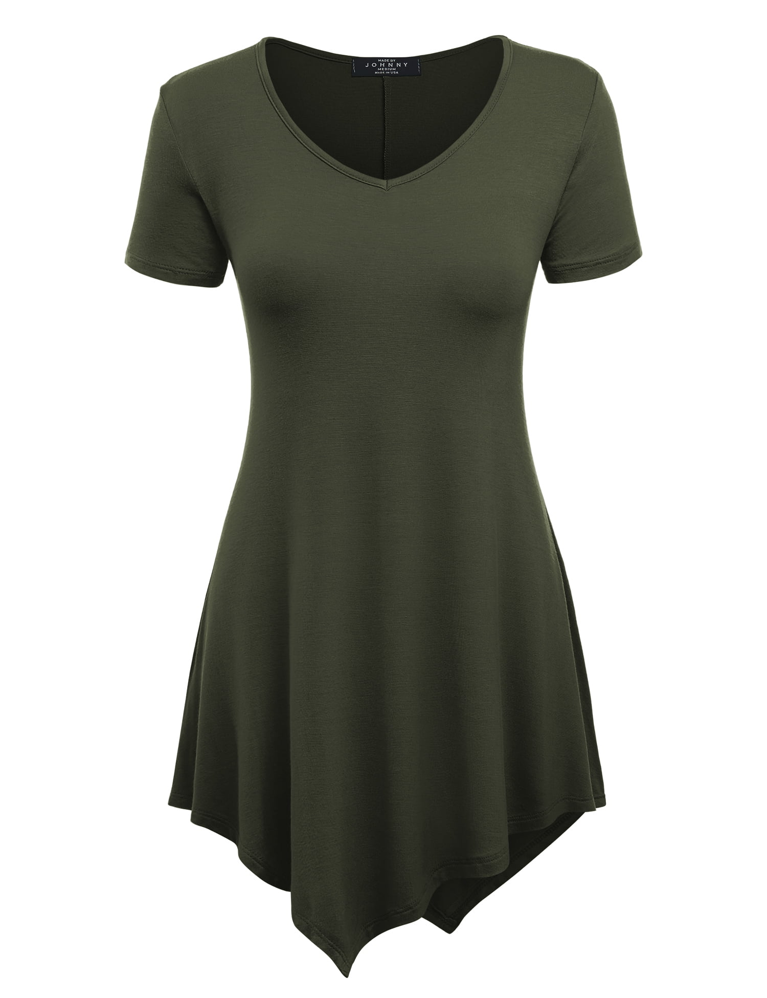 Made by Johnny Women's V-Neck Asymmetrical Tunic Top S OLIVE