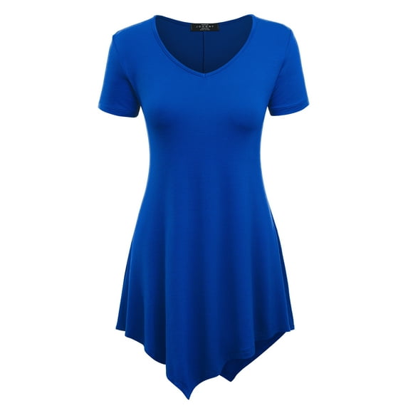 Made by Johnny Women's V-Neck Asymmetrical Tunic Top S ROYAL_BRITE