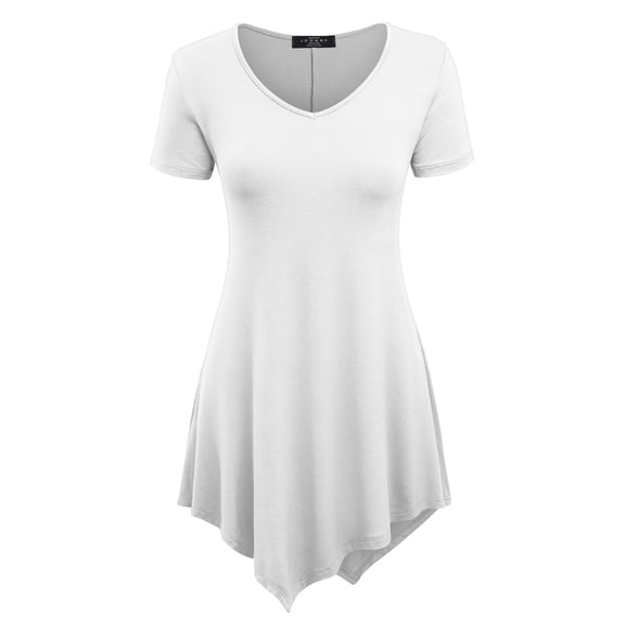 Made by Johnny Women's V-Neck Asymmetrical Tunic Top XL WHITE