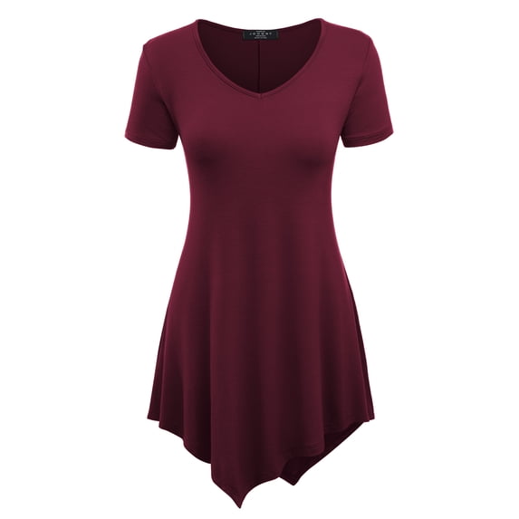 Made by Johnny Women's V-Neck Asymmetrical Tunic Top XL WINE