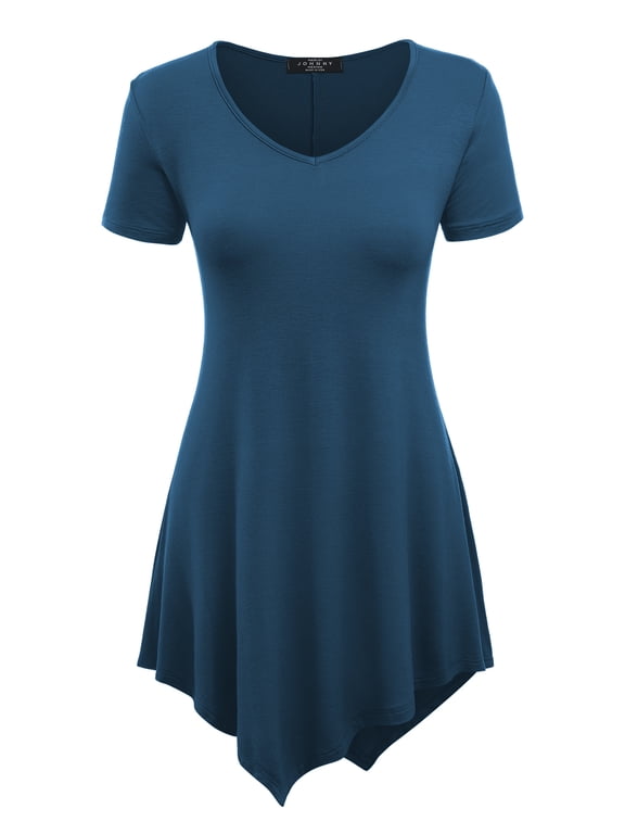 Women's V-Neck Asymmetrical Tunic Top XXL TEAL