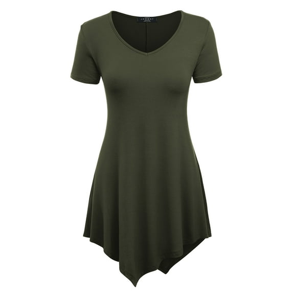 Made by Johnny Women's V-Neck Asymmetrical Tunic Top XXXL OLIVE
