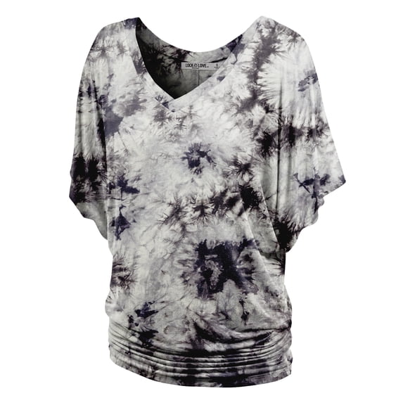 Made by Johnny Women's V-Neck Short Sleeve Tie Dye Drape Dolman Top XXXL WHITE_BLACK