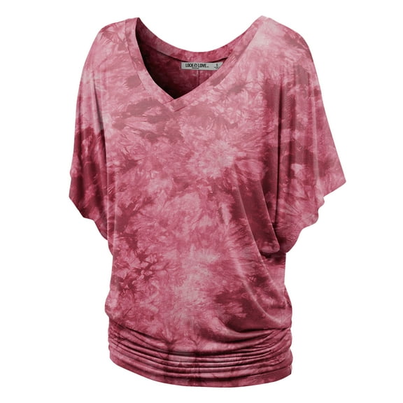 Made by Johnny Women's V-Neck Short Sleeve Tie Dye Drape Dolman Top XXXL WINE