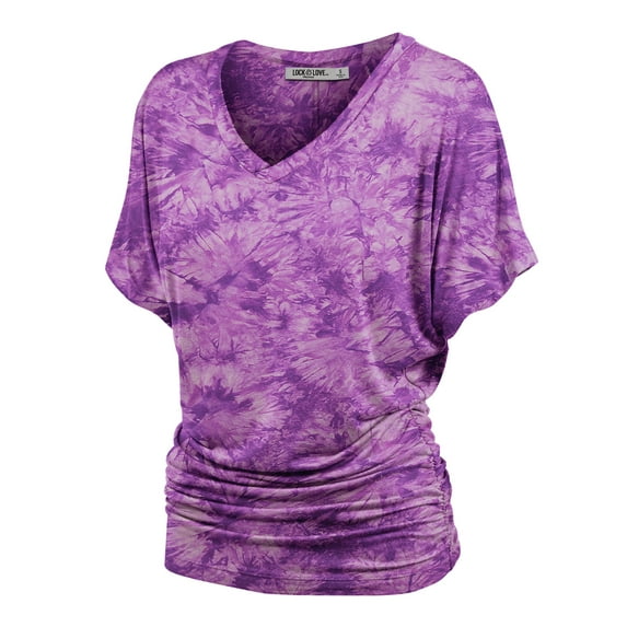 Made by Johnny Women's V-Neck Short Sleeve Tie Dye Shirring Dolman Top XXL PURPLE