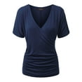 thumbnail image 1 of Made by Johnny Women's V Neck Short Sleeve Wrap Front Drape Dolman Top M NAVY, 1 of 6