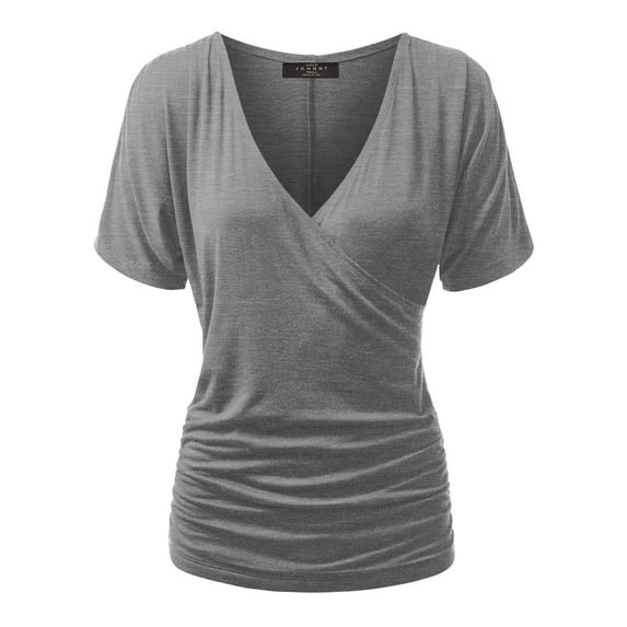 Made by Johnny Women's V Neck Short Sleeve Wrap Front Drape Dolman Top S HDG