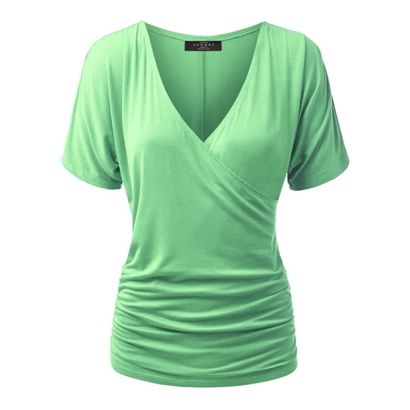 Made by Johnny Women's V Neck Short Sleeve Wrap Front Drape Dolman Top S MINT