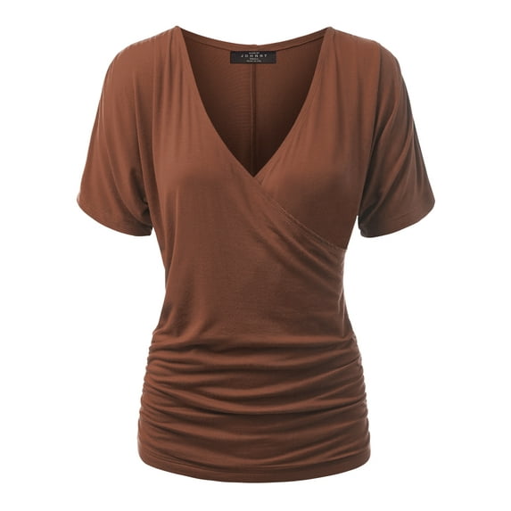 Made by Johnny Women's V Neck Short Sleeve Wrap Front Drape Dolman Top XXXL RUST