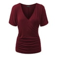 thumbnail image 1 of Made by Johnny Women's V Neck Short Sleeve Wrap Front Drape Dolman Top XXXL WINE, 1 of 6