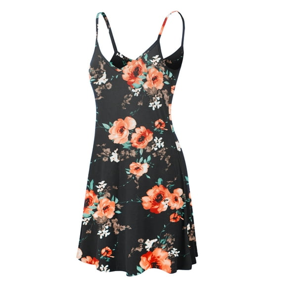 Made by Johnny Women's V-Neck Spaghetti Strap Tunic Short Dress L BLACK_FLORAL