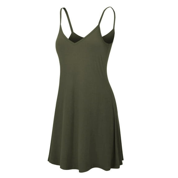 Made by Johnny Women's V-Neck Spaghetti Strap Tunic Short Dress L OLIVE