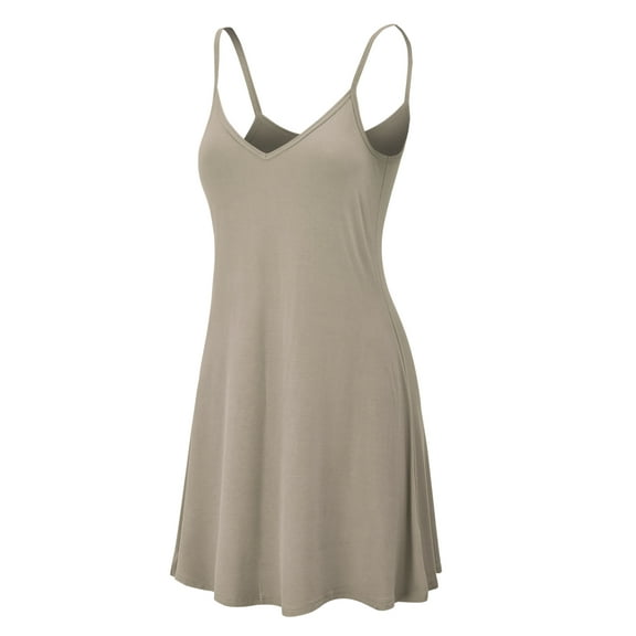 Made by Johnny Women's V-Neck Spaghetti Strap Tunic Short Dress L TAUPE