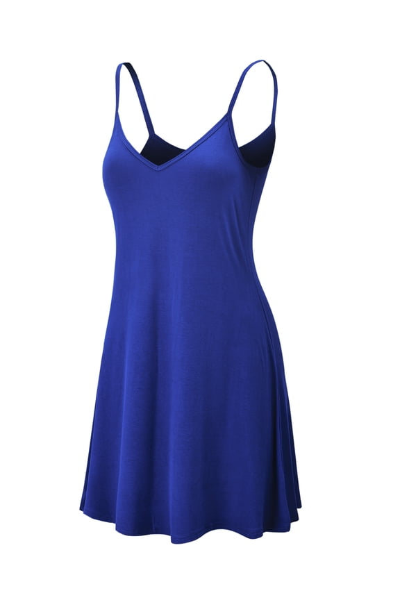 Women's V-Neck Spaghetti Strap Tunic Short Dress M ROYAL_BRITE