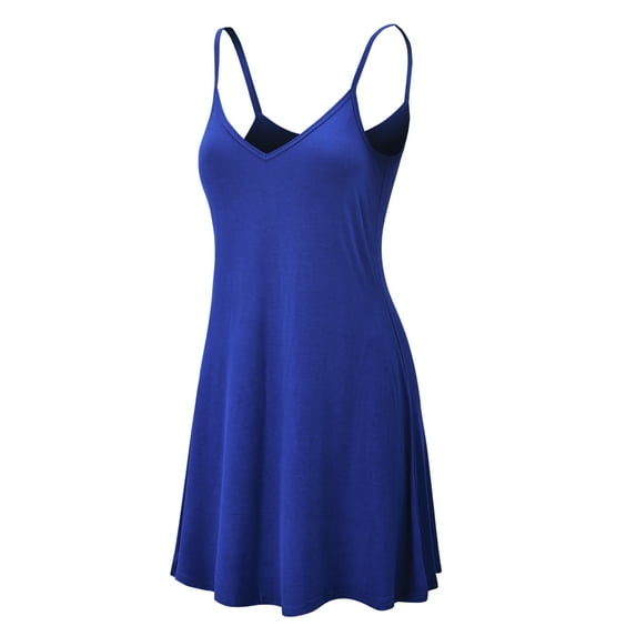 Made by Johnny Women's V-Neck Spaghetti Strap Tunic Short Dress M ROYAL_BRITE