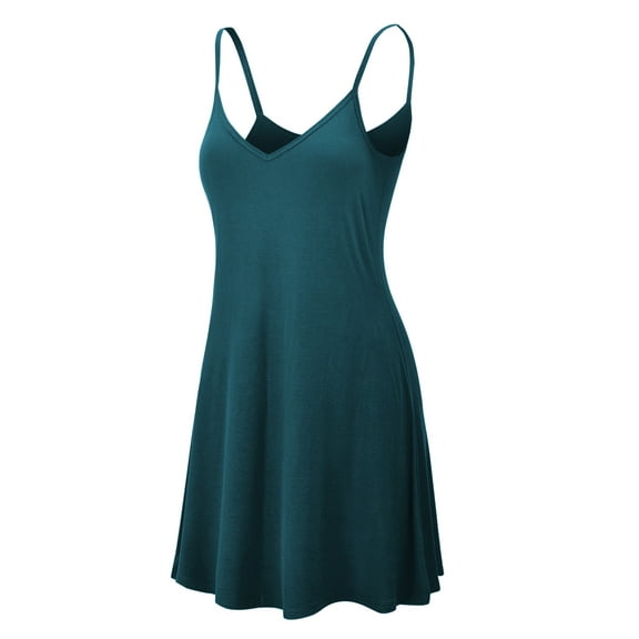Made by Johnny Women's V-Neck Spaghetti Strap Tunic Short Dress S TEAL