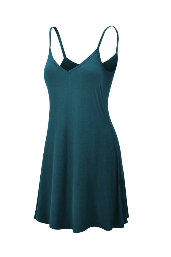 Women's V-Neck Spaghetti Strap Tunic Short Dress S TEAL