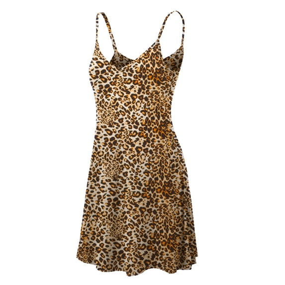 Made by Johnny Women's V-Neck Spaghetti Strap Tunic Short Dress XXL LEOPARD