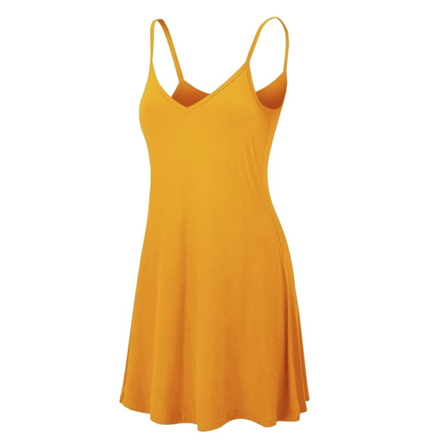Made by Johnny Women's V-Neck Spaghetti Strap Tunic Short Dress XXL MUSTARD