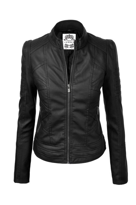 Women's Vegan Leather Motorcycle Jacket L BLACK