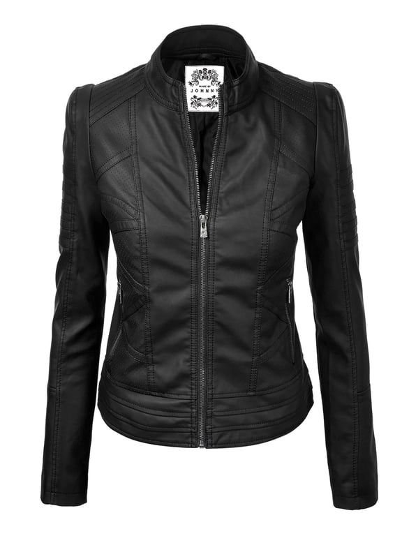 Women's Vegan Leather Motorcycle Jacket M BLACK