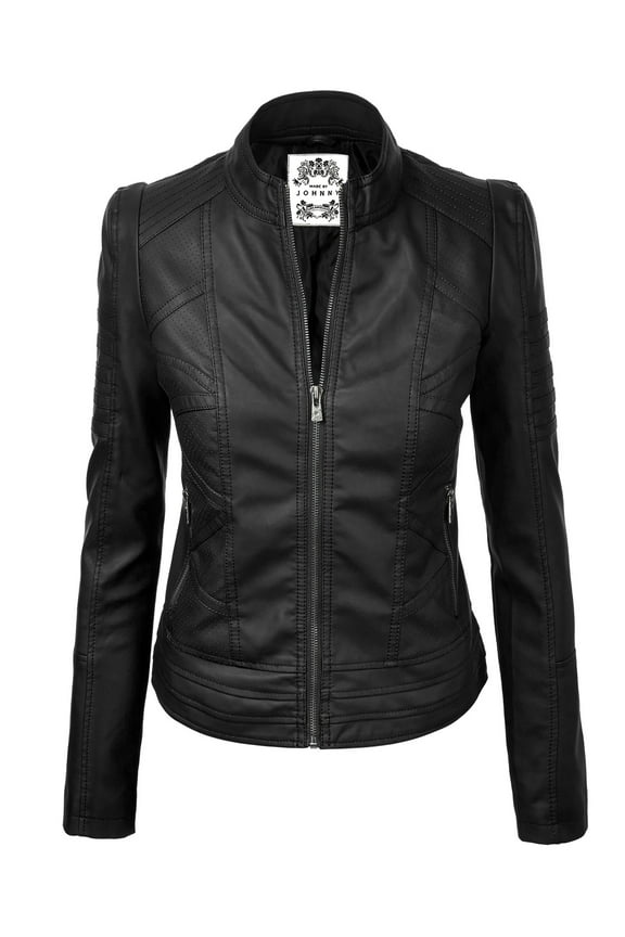 Women's Vegan Leather Motorcycle Jacket M BLACK