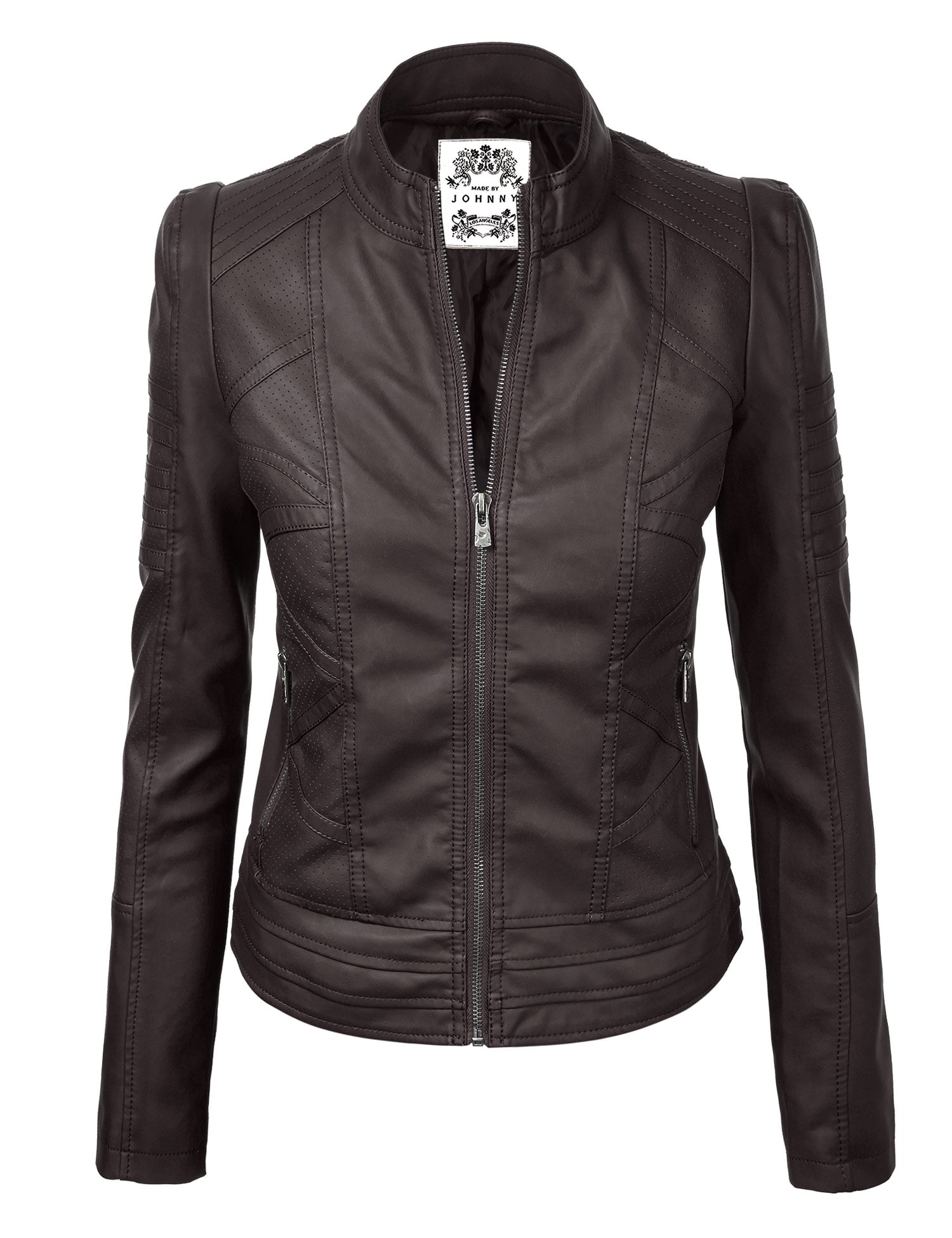 Veste Moto en Cuir Vegan Femme Café, Taille M Guinea Ubuy