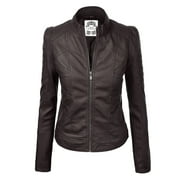 Made by Johnny Women's Vegan Leather Motorcycle Jacket M COFFEE