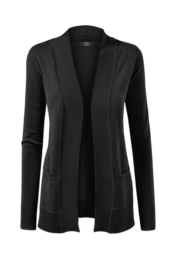 Women's Women's Open Front Knit Cardigan M BLACK