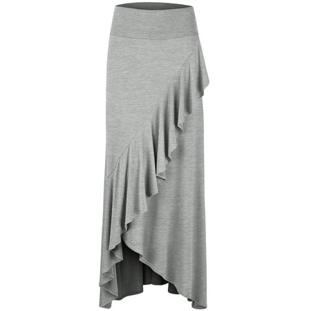 Made by Johnny Women's Wrapped High Low Ruffle Maxi Skirt L HEATHER_GREY
