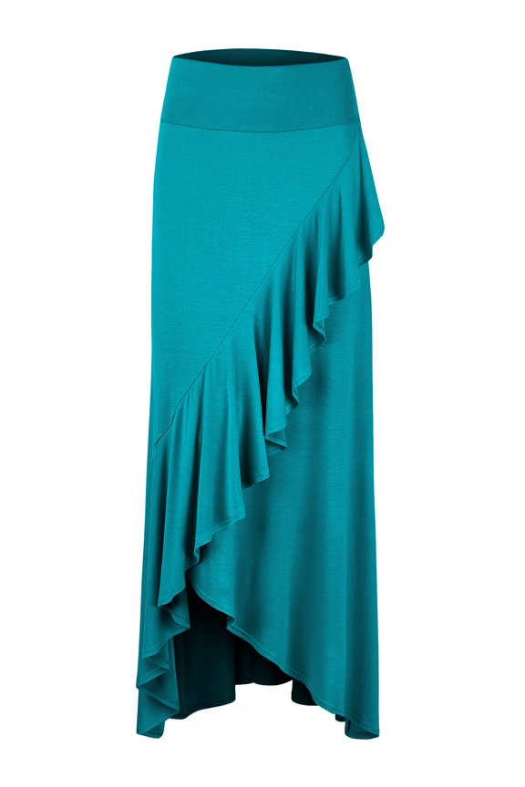 Women's Wrapped High Low Ruffle Maxi Skirt M JADE