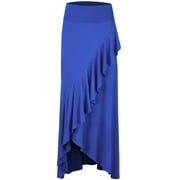Made by Johnny Women's Wrapped High Low Ruffle Maxi Skirt M ROYAL_BRITE