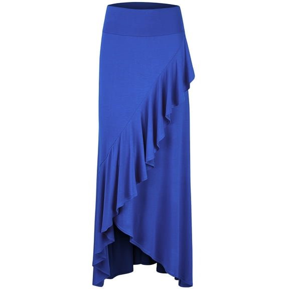 Made by Johnny Women's Wrapped High Low Ruffle Maxi Skirt M ROYAL_BRITE